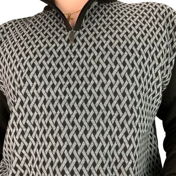 Vintage Patterned Knit Quarter Zip 90s Sweater - Picture 2 of 5